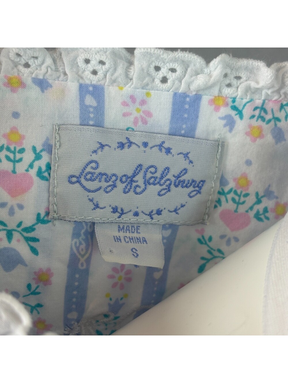 Lanz of Salzburg Long Nightgown Cotton Short Sleeve Floral White Blue Sz S - Picture 8 of 9